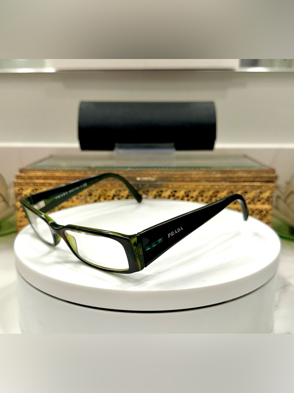 Prada Project Green Jeweled Rx Eyeglass Frames, 1 broken temple tip w/Prada Case - Picture 9 of 17